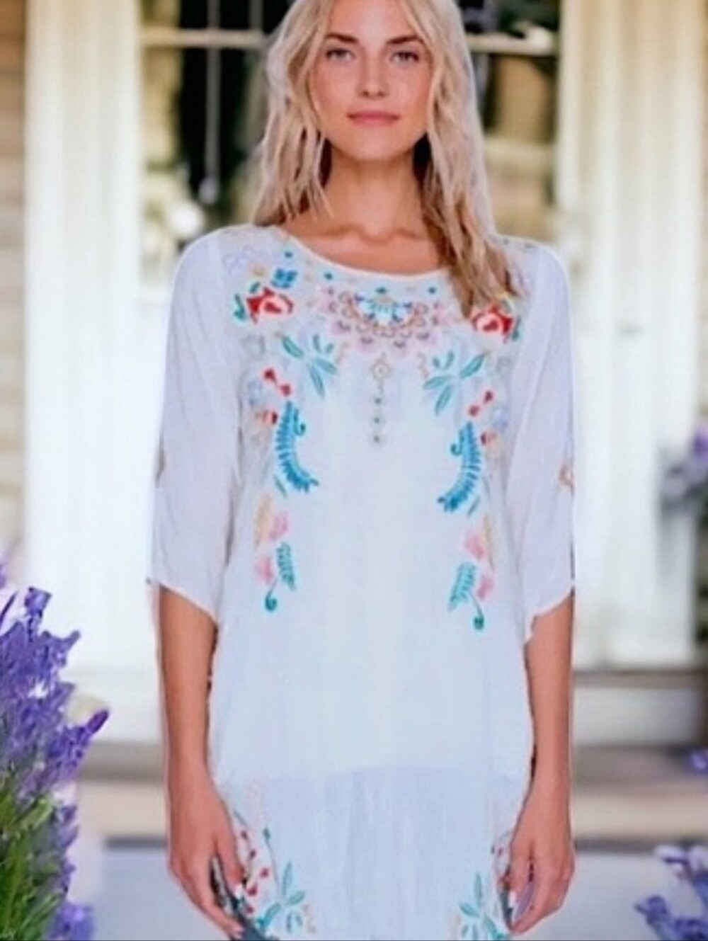 Johnny Was White Embroidered Floral Tunic